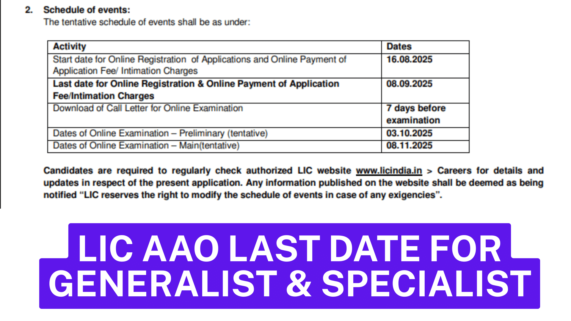 Lic aao last date for generalist & specialist