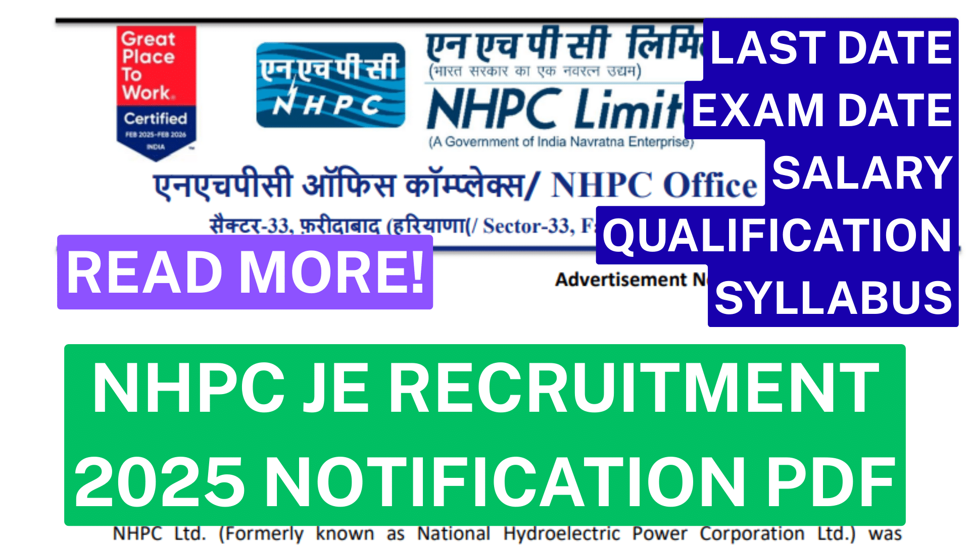 Nhpc JE Recruitment 2025 Notification PDF