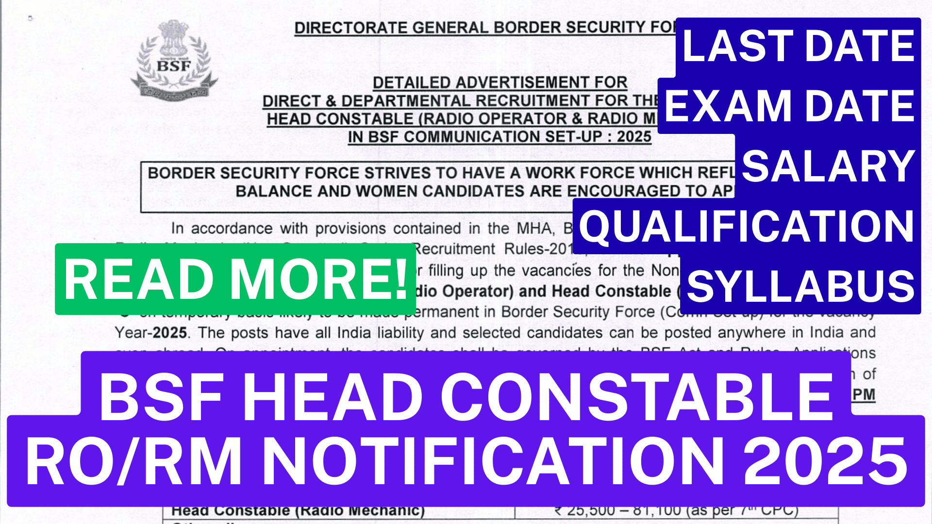 bsf head constable ro rm notification 2025
