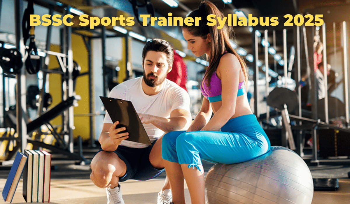 BSSC Sports Trainer Syllabus 2025 - Sports trainer with client in gym setting with study materials