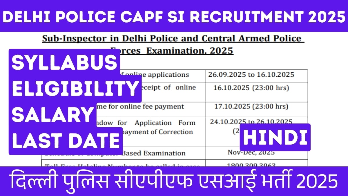 Delhi Police CAPF SI Recruitment 2025