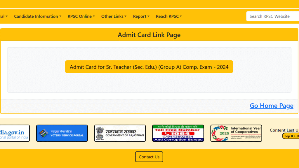RPSC 2nd Grade Exam Date 2025 Admit Card