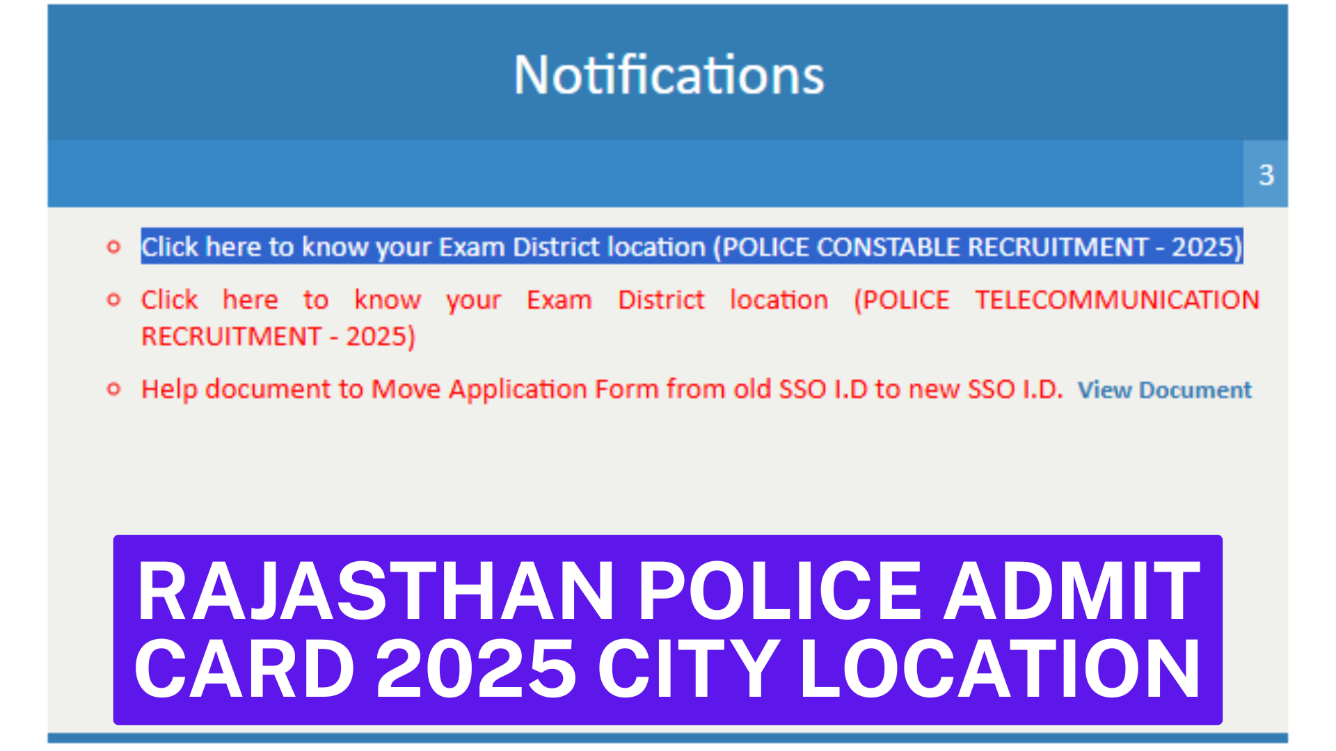 Rajasthan Police Admit Card 2025 City Location