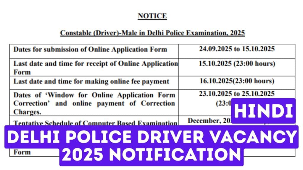 SSC Delhi Police Constable driver Vacancy 2025 Notification