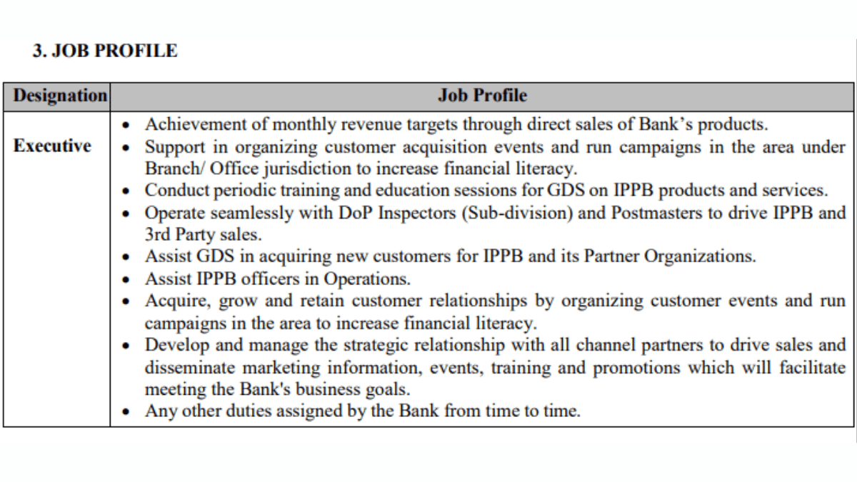 IPPB GDS Executive Job Profile